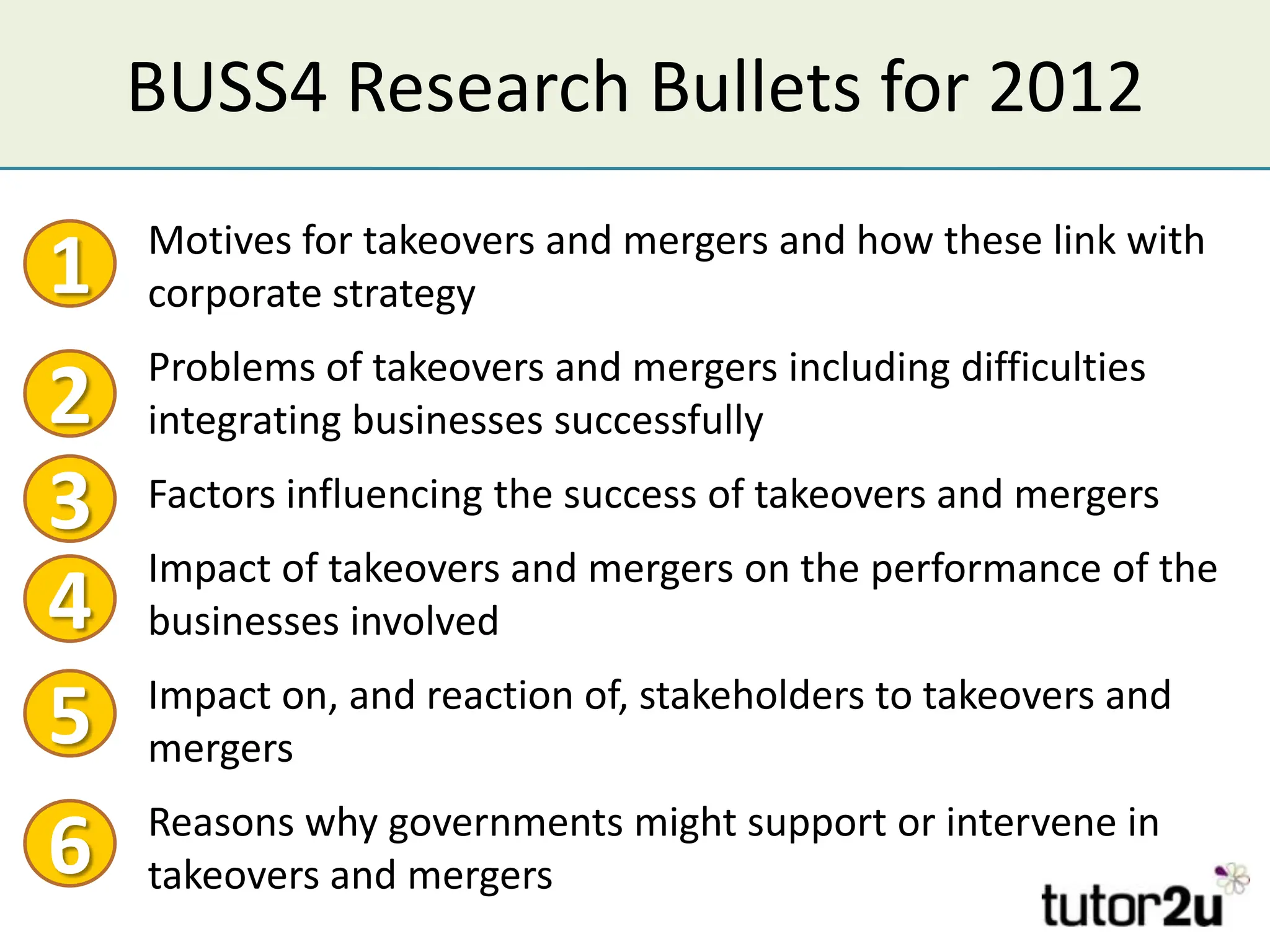 Visit the tutor2u BUSS4 Takeovers and
   Mergers Blog for more resources
 