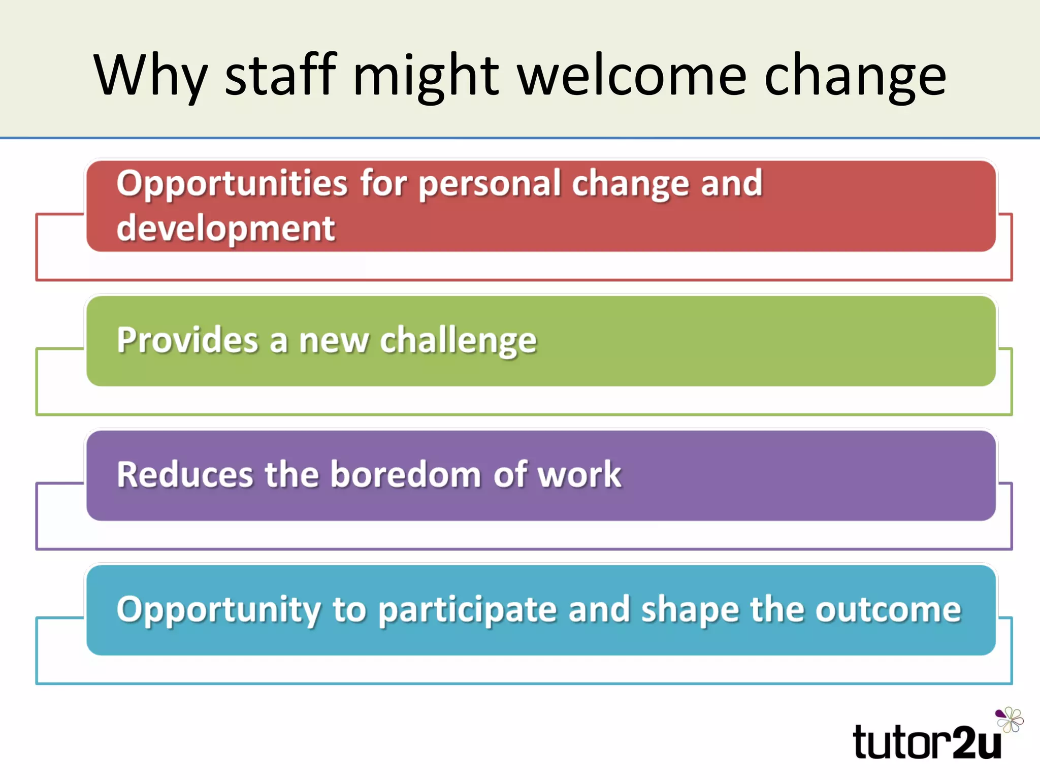 Why staff might welcome change
 