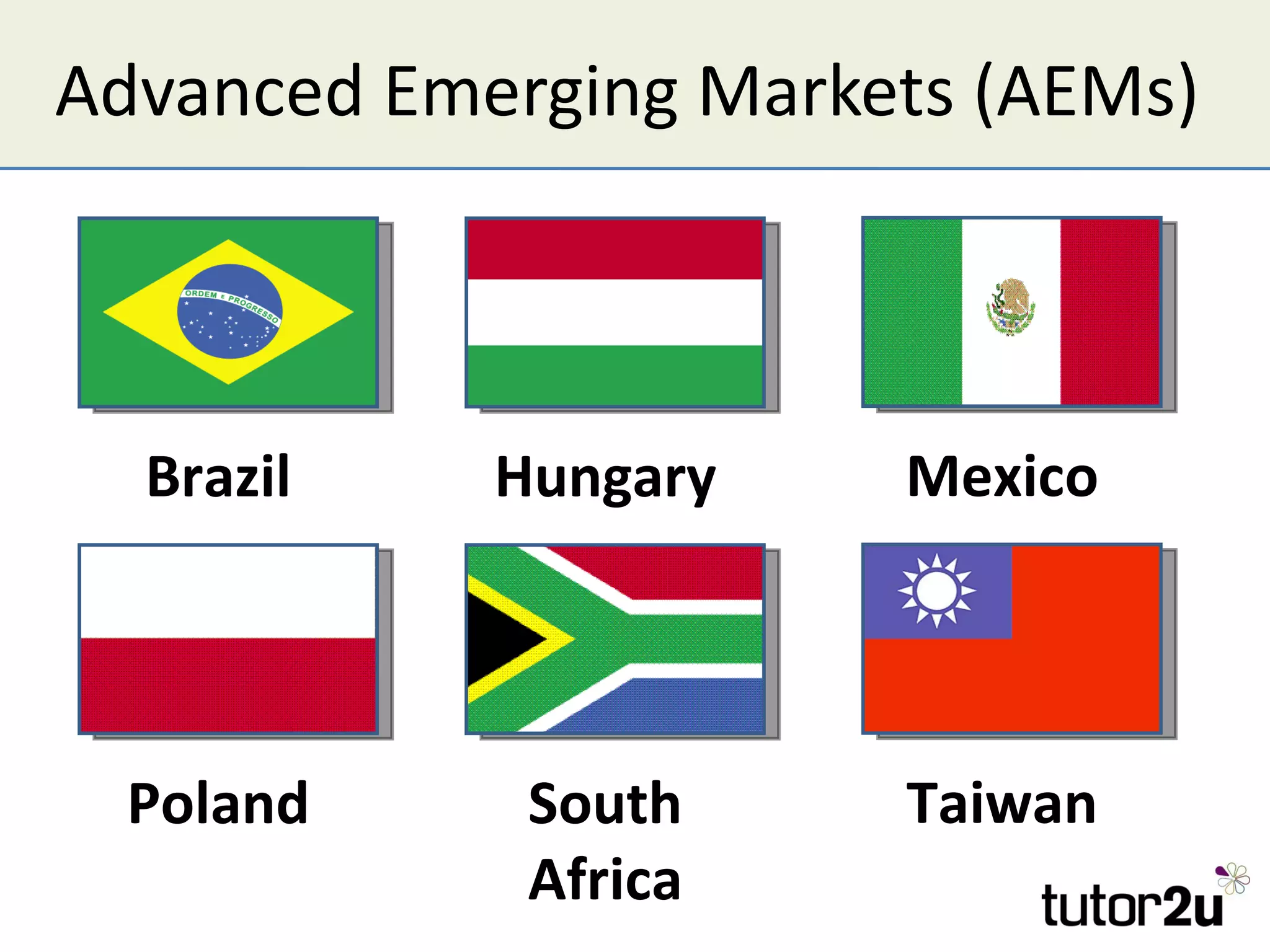 Advanced Emerging Markets (AEMs)



  Brazil    Hungary    Mexico




  Poland     South     Taiwan
             Africa
 