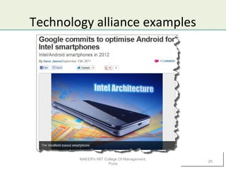 Technology alliance examples
MAEER's MIT College Of Management,
Pune
25
 