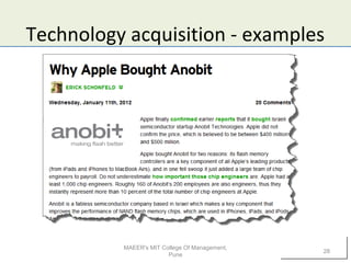 Technology acquisition - examples
MAEER's MIT College Of Management,
Pune
28
 