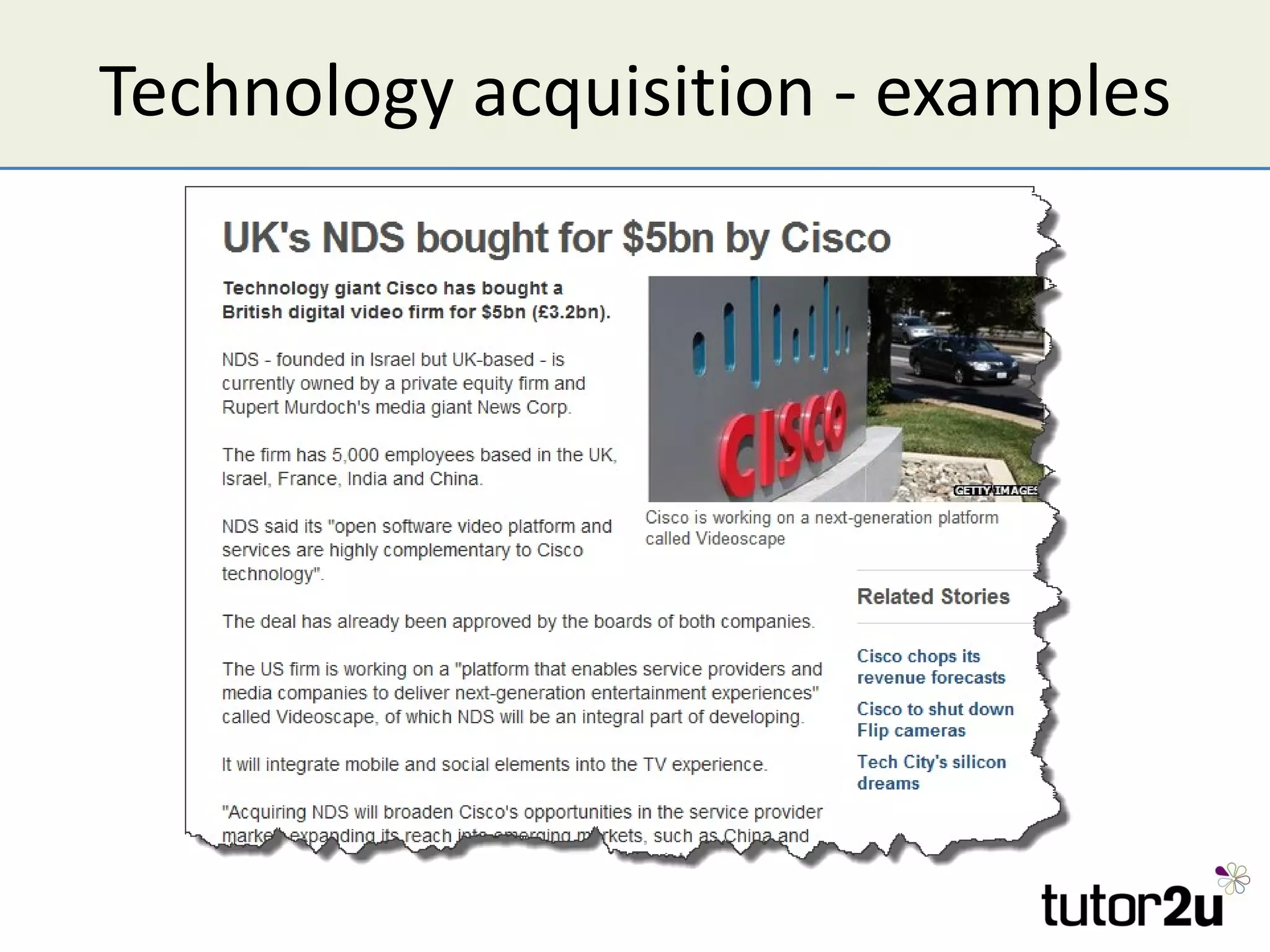 Technology acquisition - examples
 