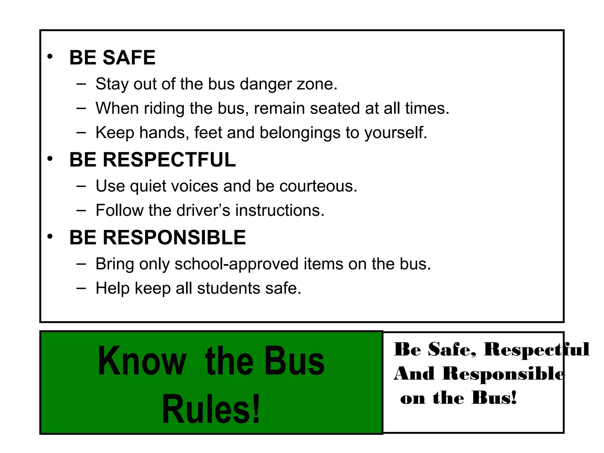 Bus Rider Rules Bus safety powerpoint | PPT