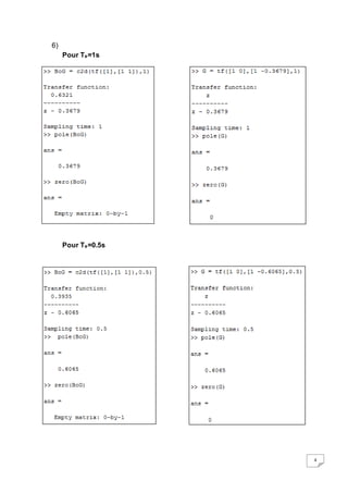 4 
6) 
Pour Te=1s 
Pour Te=0.5s 
 