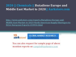 2020 || Chemicals || Butadiene Europe and
Middle East Market to 2020|| Aarkstore.com


http://www.aarkstore.com/reports/Butadiene-Europe-and-
Middle-East-Market-to-2020-North-American-Supply-Shortages-to-
Drive-European-Exports-230016.html




      You can also request for sample page of above
      mention reports on sample@aarkstore.com
 