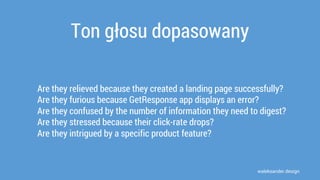waleksander.design
Ton głosu dopasowany
Are they relieved because they created a landing page successfully?
Are they furio...