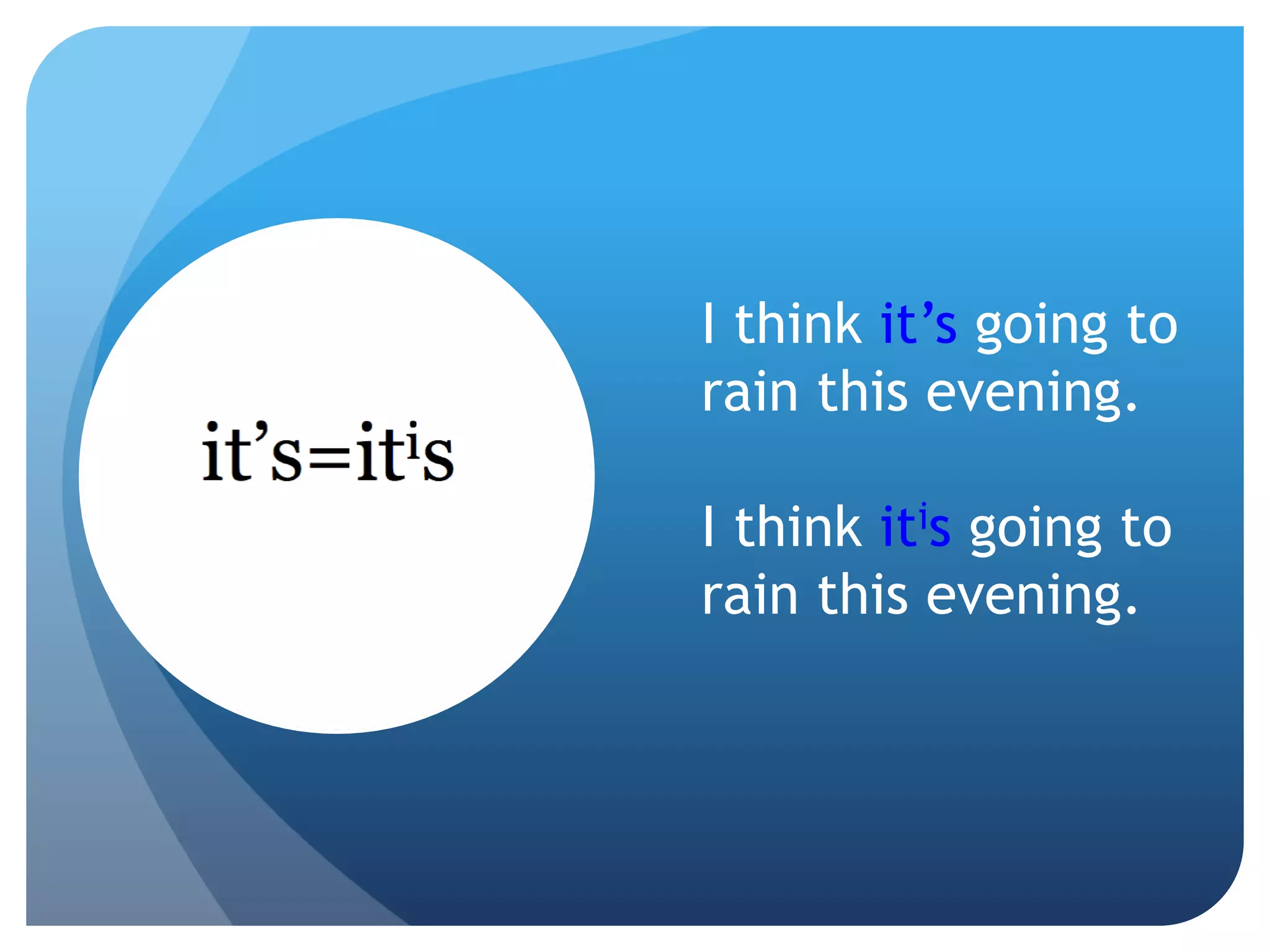 I think it’s going to
rain this evening.
I think itis going to
rain this evening.
 