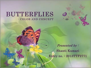 BUTTERFLIES
- COLOR AND CONCEPT
Presented by :
Shanti Kumari
Entry no. : 2013TTF2771
 