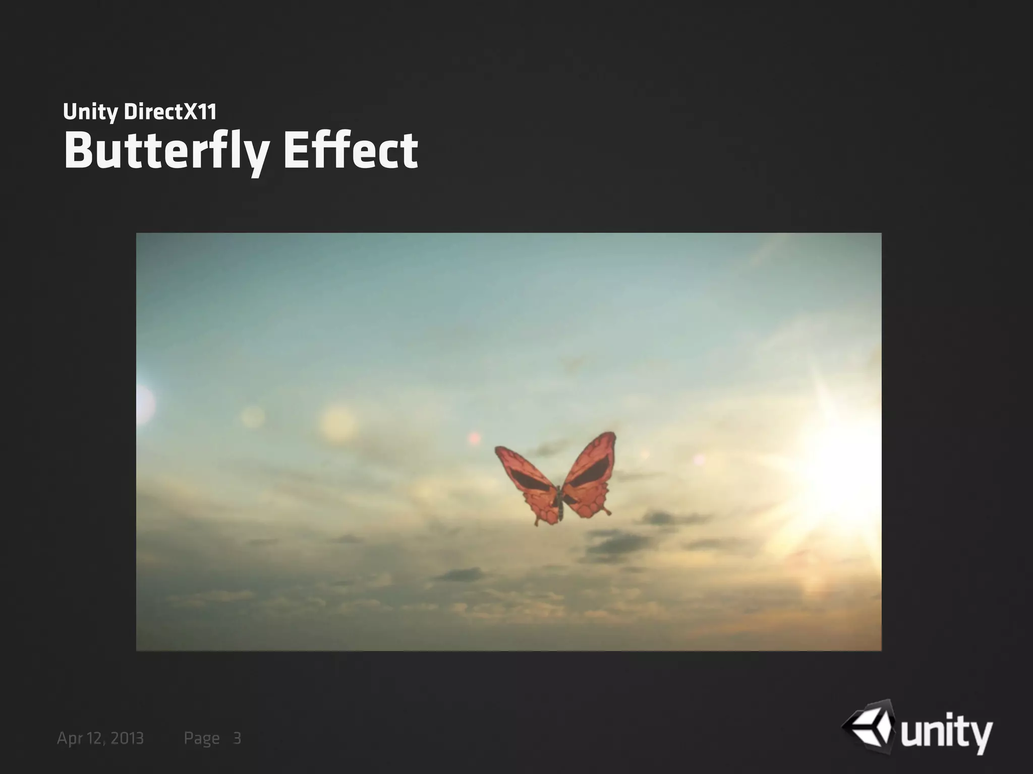Apr 12, 2013 Page
Unity DirectX11
Butterﬂy Effect
3
 