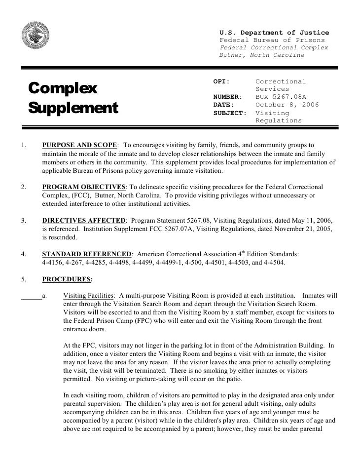 findlaw butner north carolina federal correctional complex visitin federal visitation form