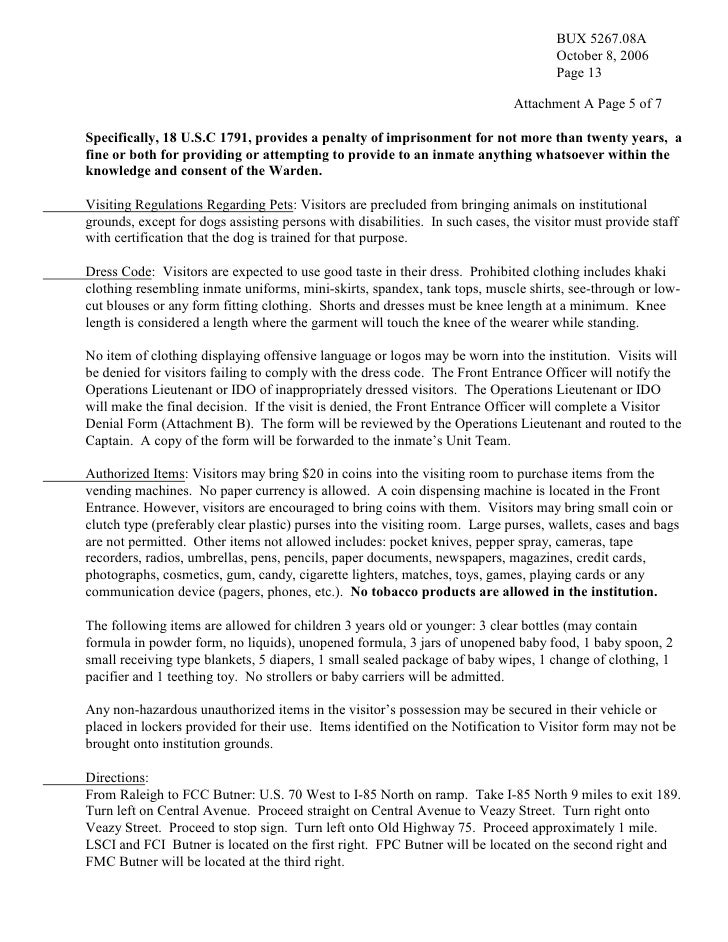 findlaw butner north carolina federal correctional complex visitin federal visitation form