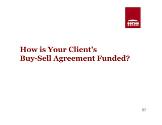 52 
How is Your Client’s 
Buy-Sell Agreement Funded? 
 