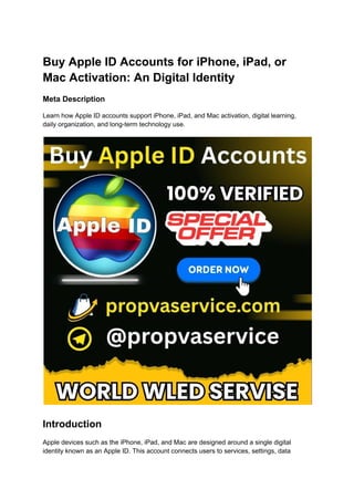 Buy Apple ID Accounts for iPhone, iPad, or Mac Activation_ An Digital ...