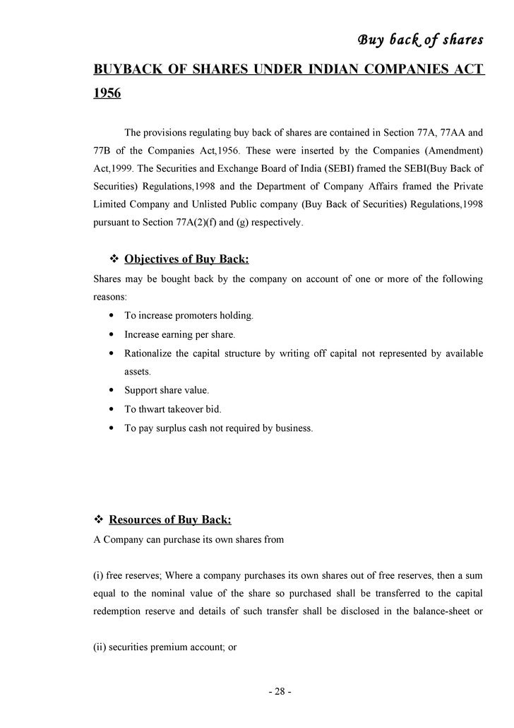 provisions for buyback of shares