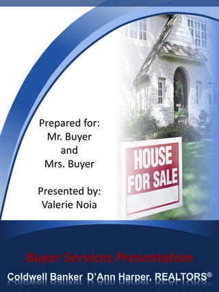 Buyer Services Presentation
Coldwell Banker D’Ann Harper, REALTORS®
Prepared for:
Mr. Buyer
and
Mrs. Buyer
Presented by:
Valerie Noia
 