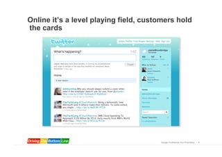 Online it’s a level playing field, customers hold
the cards




                                       Google Confidential and Proprietary   9
 