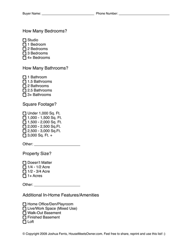 Real Estate Buyer Qualification Sheet