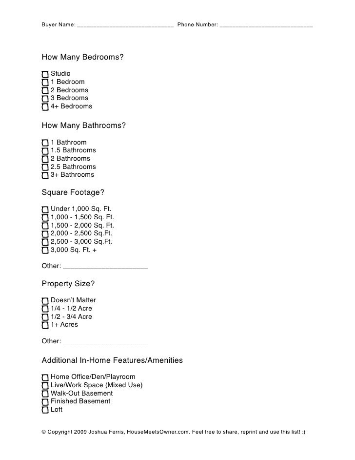 Real Estate Buyer Qualification Sheet