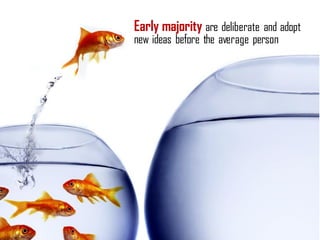 Early majority are deliberate and adopt
new ideas before the average person
 