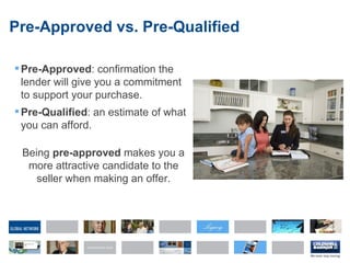 Pre-Approved vs. Pre-Qualified Pre-Approved : confirmation the lender will give you a commitment to support your purchase. Pre-Qualified : an estimate of what you can afford. Being  pre-approved  makes you a more attractive candidate to the seller when making an offer. 