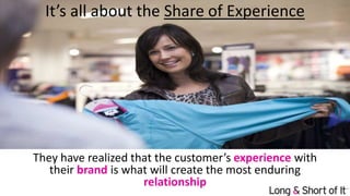 They have realized that the customer’s experience with
their brand is what will create the most enduring
relationship
It’s all about the Share of Experience
 