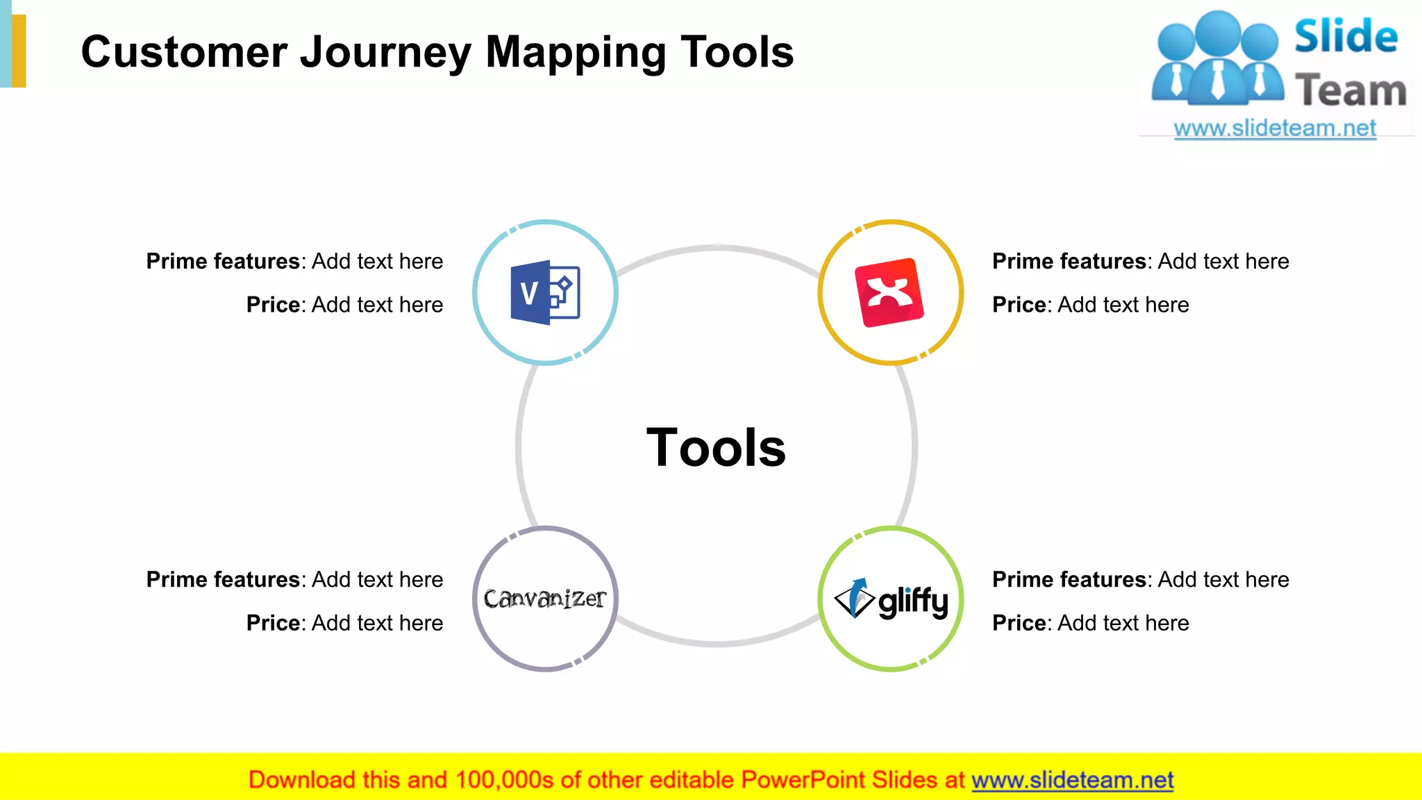 23
Customer Journey Mapping Tools
Prime features: Add text here
Price: Add text here
Prime features: Add text here
Price: Add text here
Prime features: Add text here
Price: Add text here
Prime features: Add text here
Price: Add text here
Tools
This slide is 100% editable. Adapt it to your needs and capture your audience's attention.
 