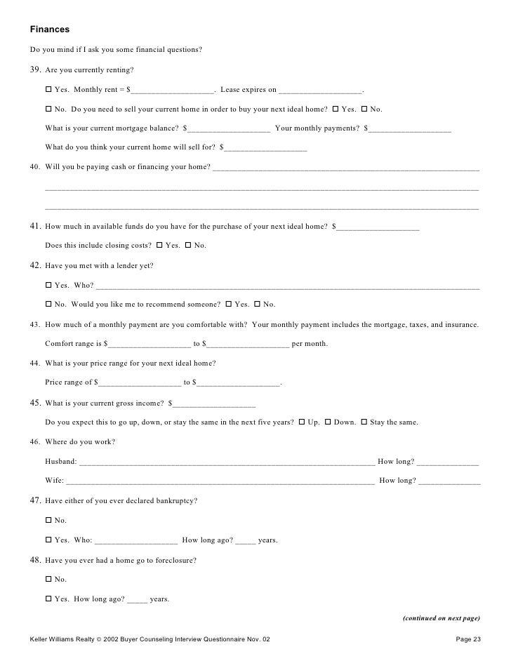 Buyers Counseling Interview Questionnaire Nov 02