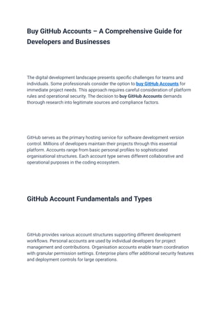 Buy GitHub Accounts – A Comprehensive Guide for Developers and ...