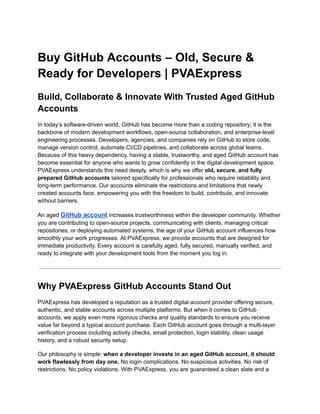 Buy GitHub Accounts – Old, Secure & Ready for Developers _ PVAExpress | PDF