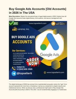Mastering the Value of Aged Google Ads Accounts in 2026 USA | DOCX