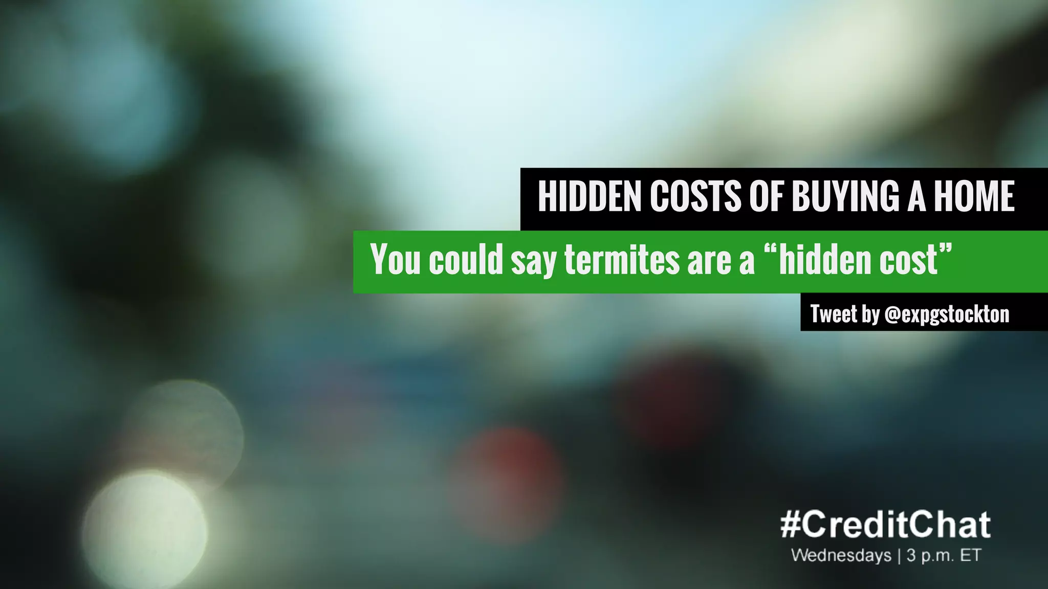#CreditChat
HIDDEN COSTS OF BUYING A HOME
You could say termites are a “hidden cost”
Tweet by @expgstockton
 