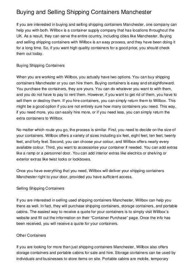 Buying And Selling Shipping Containers Manchester