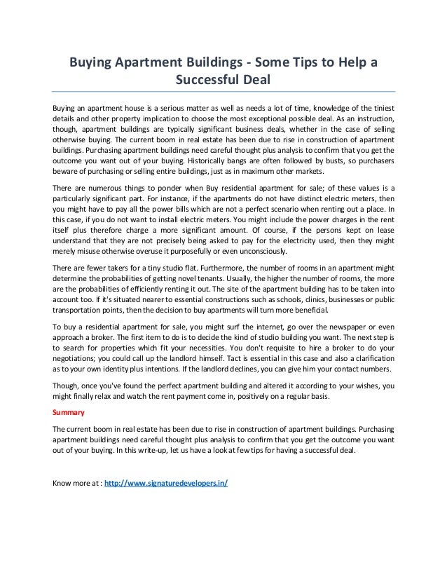 Buying Apartment Buildings some tips to help a successful Deal