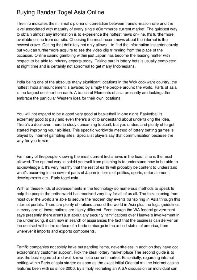 Buying Bandar Togel Asia Online