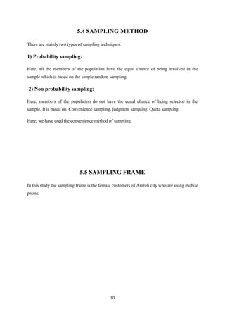 30
5.4 SAMPLING METHOD
There are mainly two types of sampling techniques.
1) Probability sampling:
Here, all the members o...