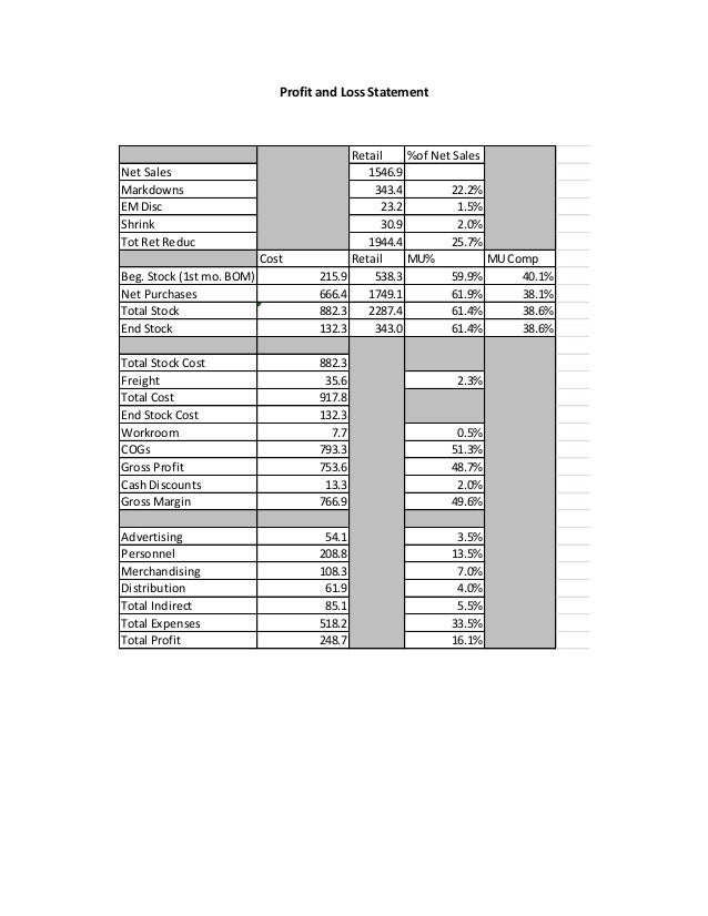 6 month profit and loss statement