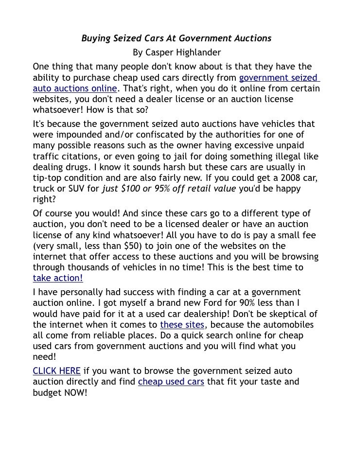 Buying Seized Cars At Government Auctions