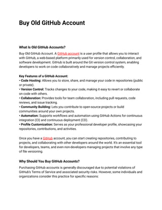 What Is Old GitHub Accounts?- aged github account | PDF