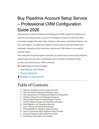 Comprehensive Guide to Professional Pipedrive CRM Setup Services 2026 | PDF