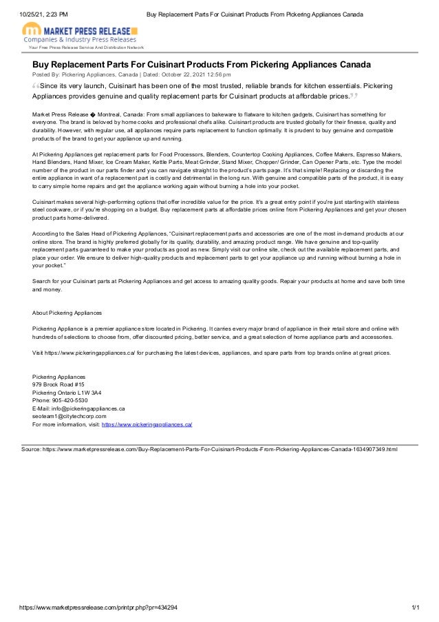 Buy Replacement Parts for Cuisinart products from Pickering Appliances