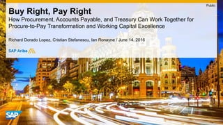 Richard Dorado Lopez, Cristian Stefanescu, Ian Ronayne / June 14, 2016
Buy Right, Pay Right
How Procurement, Accounts Payable, and Treasury Can Work Together for
Procure-to-Pay Transformation and Working Capital Excellence
Public
 