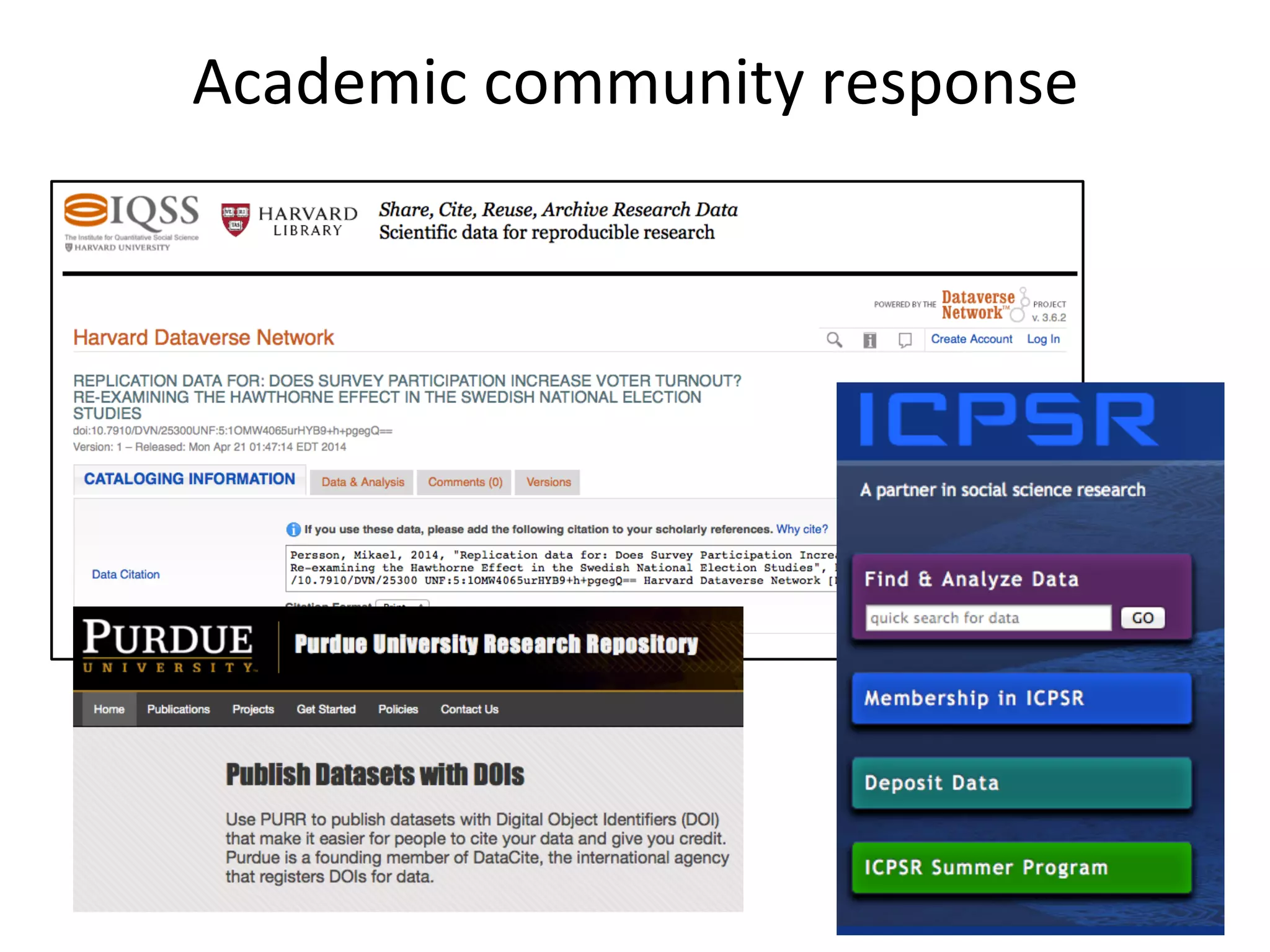 Academic	
  community	
  response	
  
	
  
 