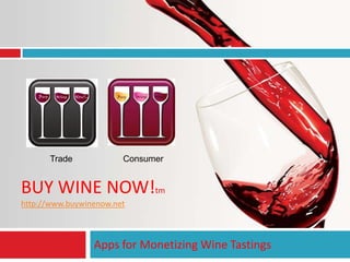BUY WINE NOW!tm
http://www.buywinenow.net

Apps for Better Monetizing the Wine Industry

 