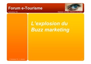 Forum e-Tourisme
                                            Dépassez vos idées. Bâtissons vos projets.
Technofutur TIC




                                   L’explosion du
                                   Buzz marketing




                                                                                    1
 © Technofutur TIC - C. Hendrick