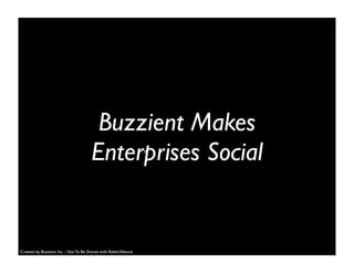 Buzzient Makes
Enterprises Social
Created by Buzzient, Inc. - Not To Be Shared with Rebel Alliance
 
