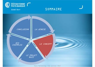SOMMAIRE 
LA GENESE 
LE CONCEPT 
CONCLUSION 
LE PROJET 
Buzz Marketing - 01 juillet 2014 
BUZZ 
DES 
EXEMPLES 
 