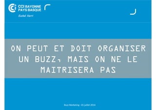 ON PEUT ET DOIT ORGANISER 
UN BUZZ, MAIS ON NE LE 
MAITRISERA PAS 
Buzz Marketing - 01 juillet 2014 
 