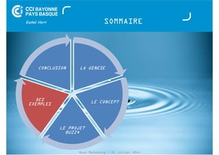 SOMMAIRE 
LA GENESE 
LE CONCEPT 
CONCLUSION 
LE PROJET 
BUZZ* 
Buzz Marketing - 01 juillet 2014 
DES 
EXEMPLES 
 