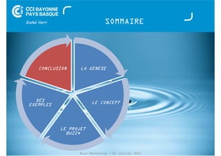 SOMMAIRE 
LA GENESE 
LE CONCEPT 
CONCLUSION 
LE PROJET 
BUZZ* 
Buzz Marketing - 01 juillet 2014 
DES 
EXEMPLES 
 