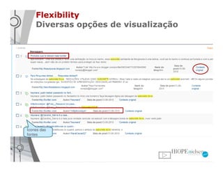 Flexibility
    Diversas opções de visualização




Ícones das
fontes
 